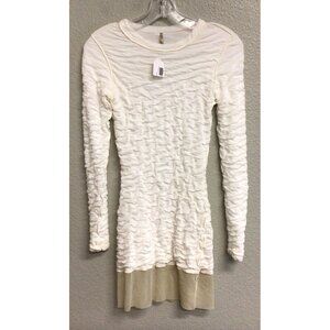 PETE COLLECTION Designer NWT Ruched Bodycon Mini Dress Ivory Size XS